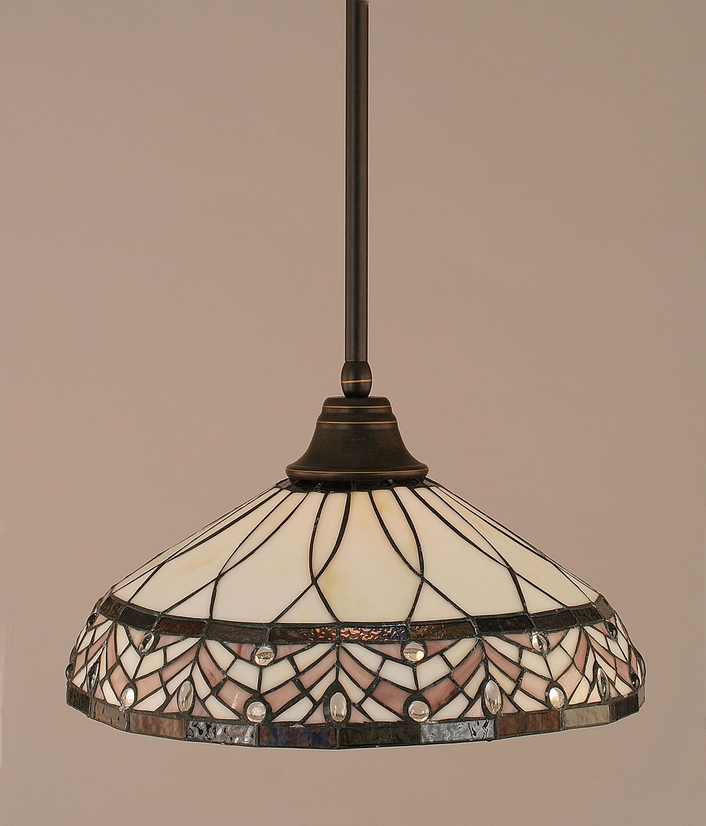 Stem Pendant With Hang Straight Swivel Shown In Dark Granite Finish With 16" Royal Merlot Tiffany Glass