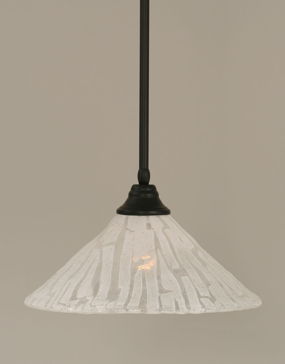 Stem Pendant With Hang Straight Swivel Shown In Matte Black Finish With 16" Italian Ice Glass