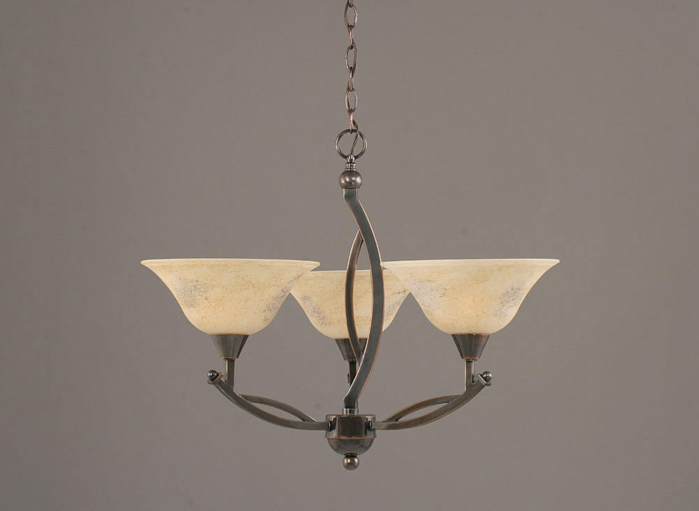 Bow 3 Light Chandelier Shown In Black Copper Finish With 10" Italian Marble Glass
