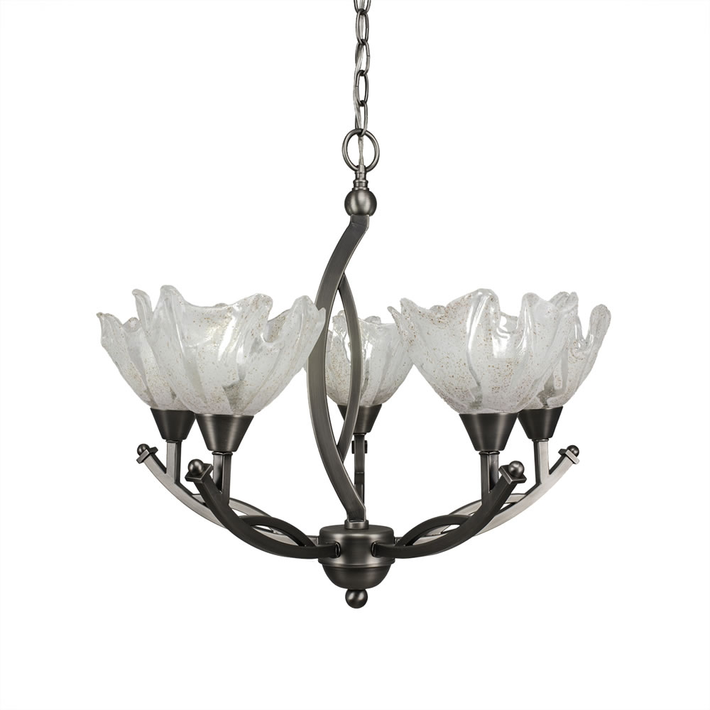 Bow 5 Light Chandelier Shown In Brushed Nickel Finish With 7" Italian Ice Glass