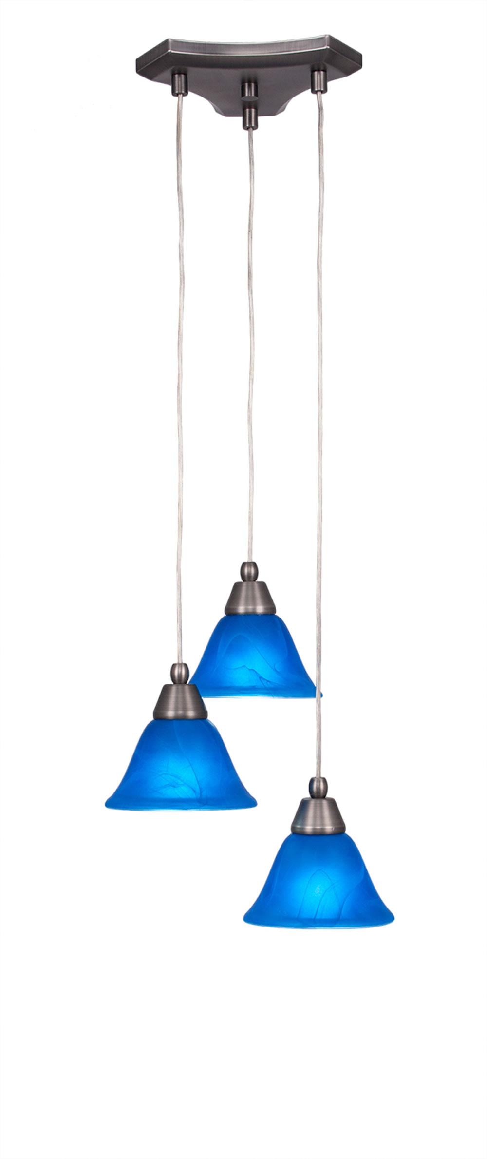 Europa 3 Light Multi Light Mini Pendant Shown In Brushed Nickel Finish With 7" Blue Italian Glass