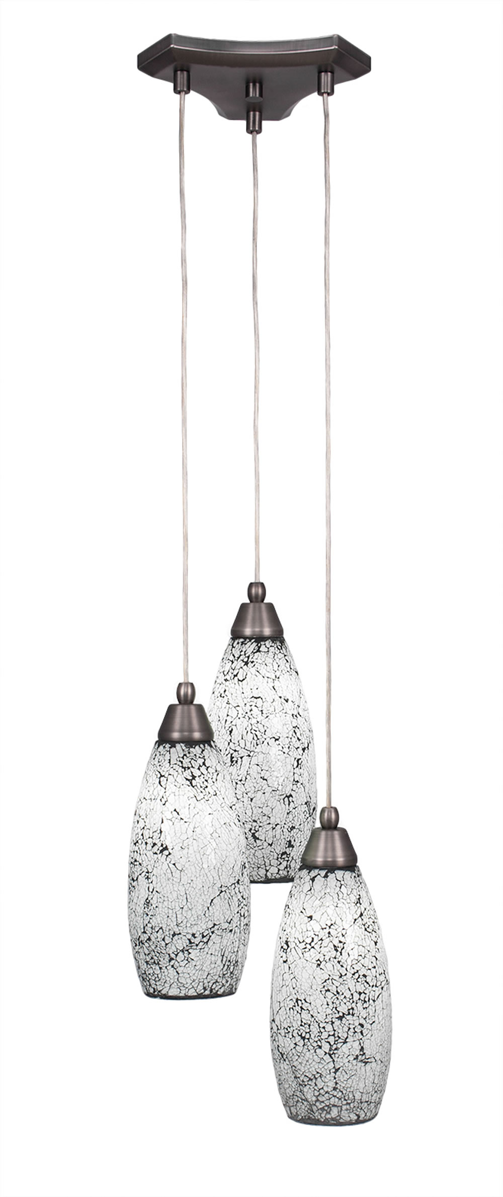 Europa 3 Light Multi Light Mini Pendant Shown In Brushed Nickel Finish With 5.5" Black Fusion Glass