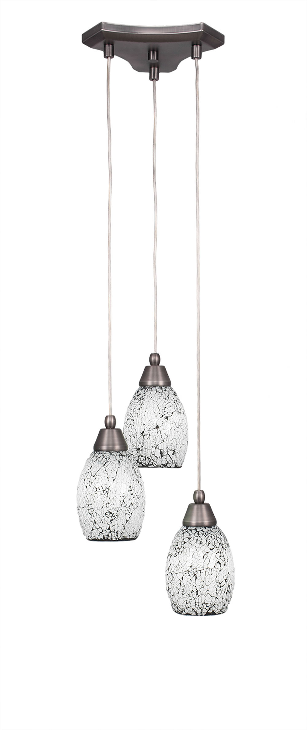 Europa 3 Light Multi Light Mini Pendant Shown In Brushed Nickel Finish With 5" Black Fusion Glass