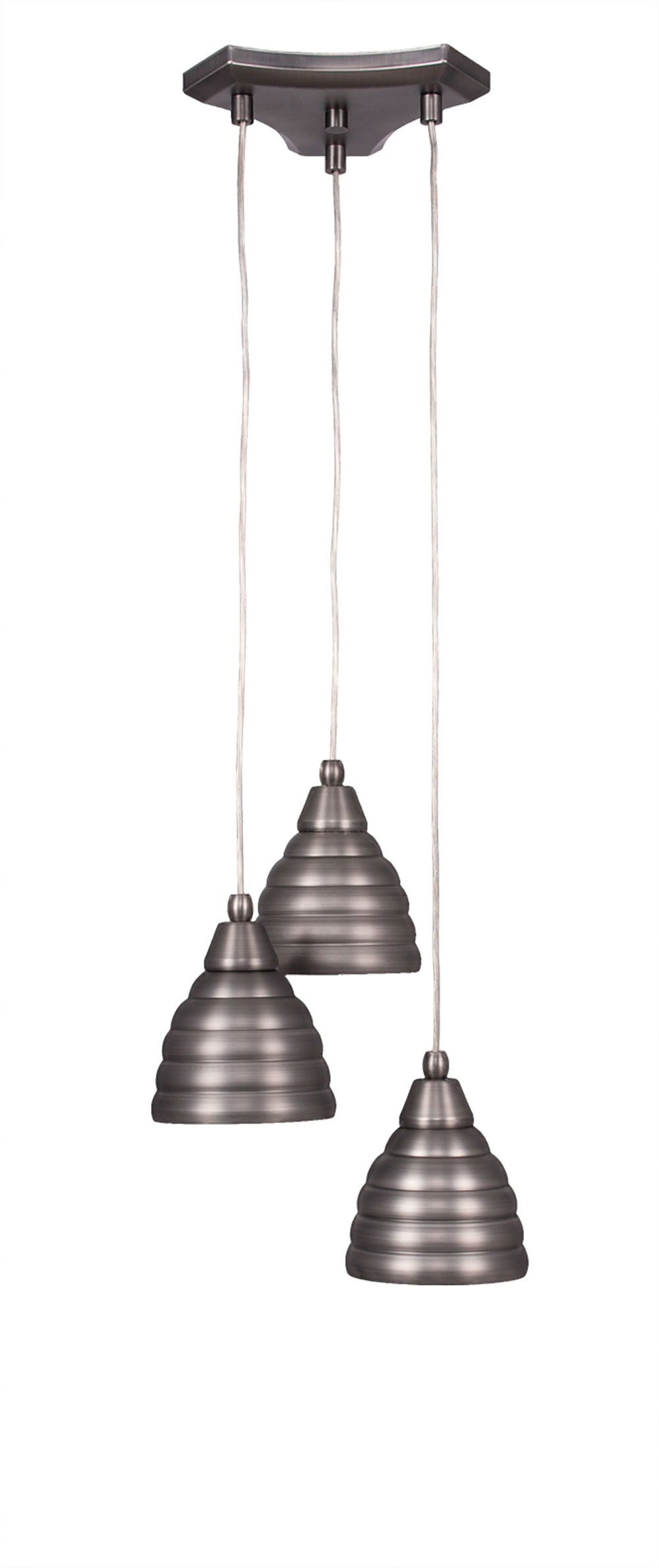 Europa 3 Light Multi Light Mini Pendant Shown In Brushed Nickel Finish With 6" Brushed Nickel Beehive Metal Shade