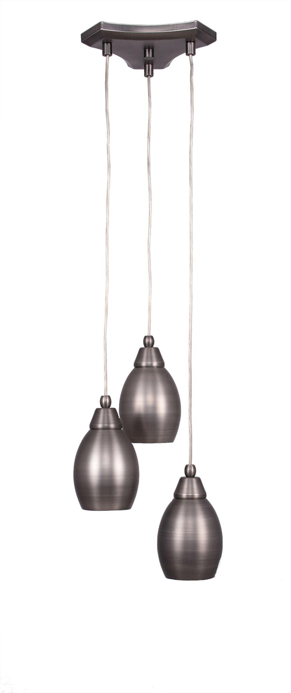 Europa 3 Light Multi Light Mini Pendant Shown In Brushed Nickel Finish With 5" Brushed Nickel Oval Metal Shade