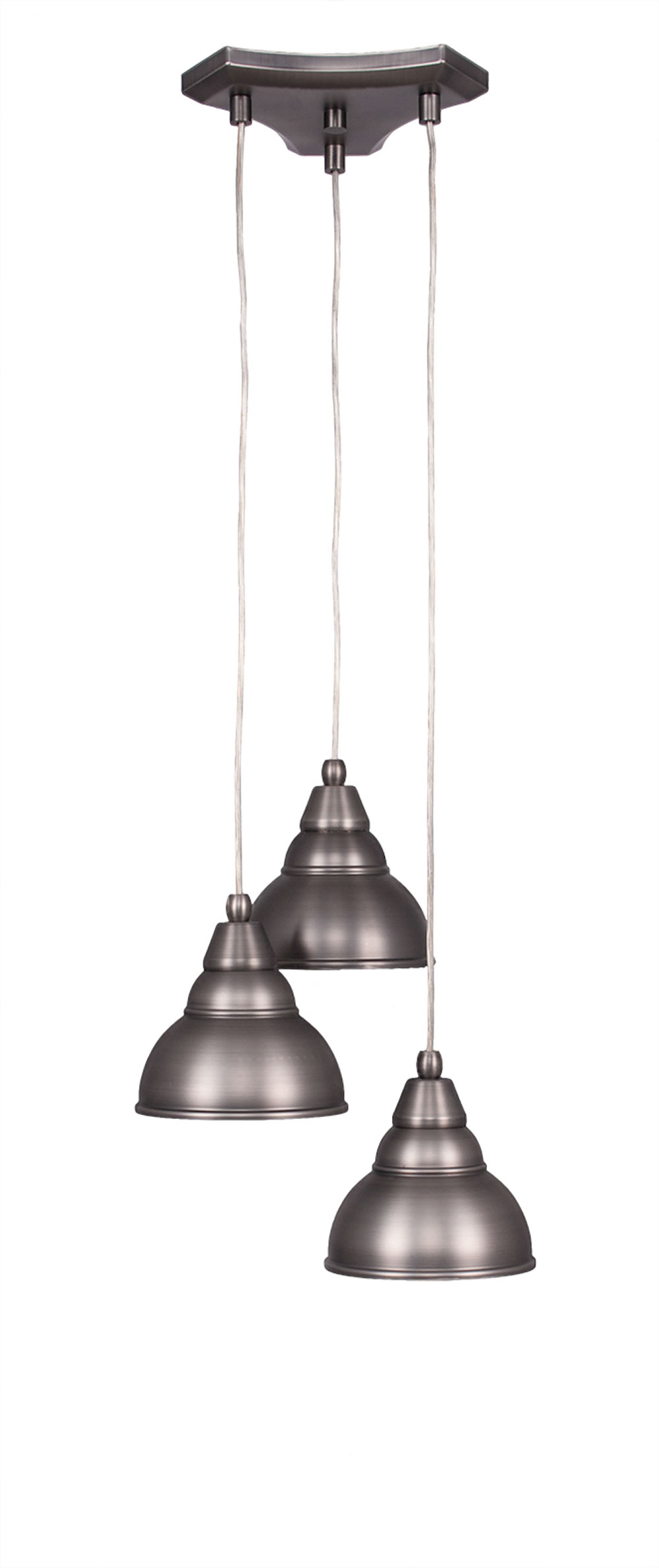 Europa 3 Light Multi Light Mini Pendant Shown In Brushed Nickel Finish With 7" Brushed Nickel Double Bubble Metal Shade