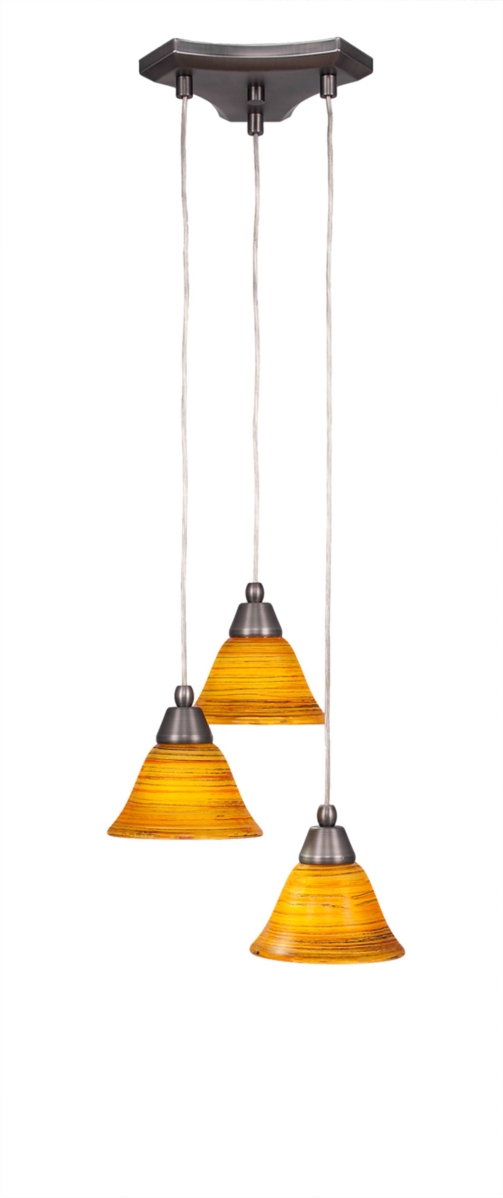 Europa 3 Light Multi Light Mini Pendant Shown In Brushed Nickel Finish With 7" Firré Saturn Glass