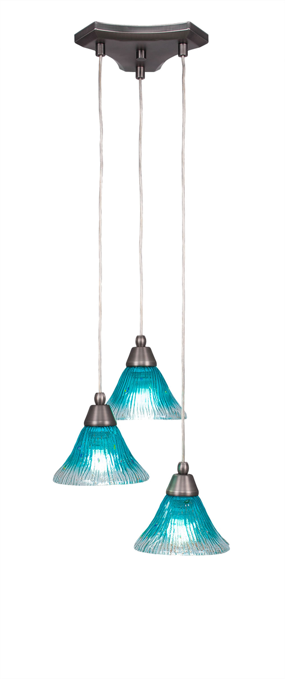 Europa 3 Light Multi Light Mini Pendant Shown In Brushed Nickel Finish With 7" Teal Crystal Glass