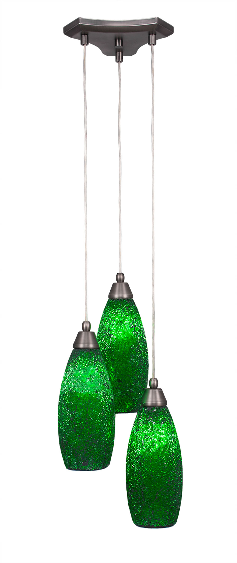 Europa 3 Light Multi Light Mini Pendant Shown In Brushed Nickel Finish With 5.5" Green Fusion Glass