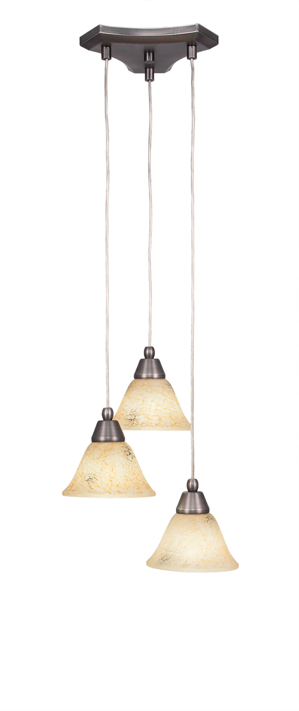 Europa 3 Light Multi Light Mini Pendant Shown In Brushed Nickel Finish With 7" Italian Marble Glass