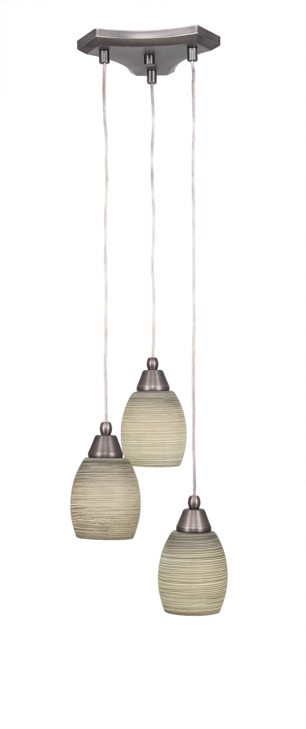 Europa 3 Light Multi Light Mini Pendant Shown In Brushed Nickel Finish With 5" Gray Linen Glass