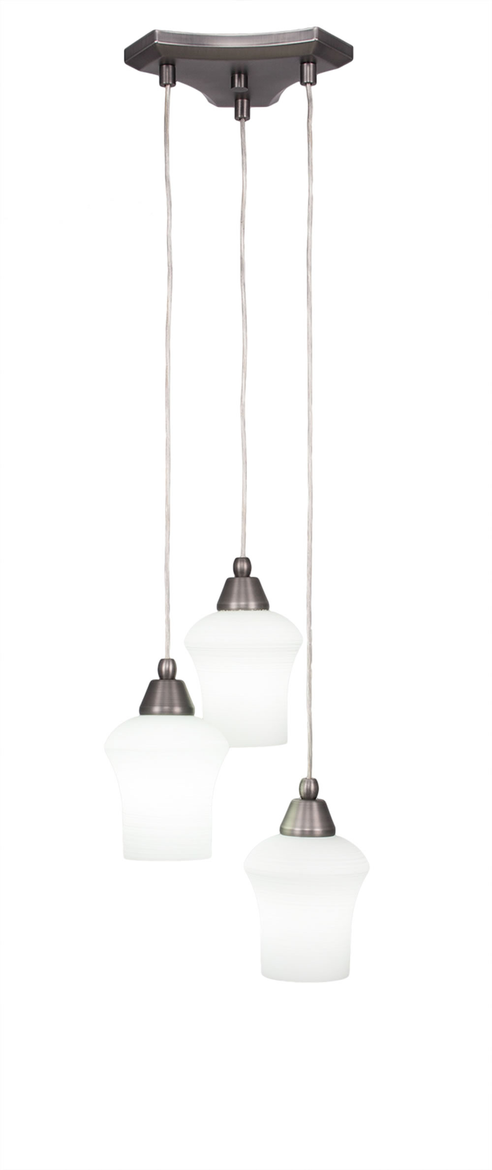 Europa 3 Light Multi Light Mini Pendant Shown In Brushed Nickel Finish With 5.5" Zilo White Linen Glass