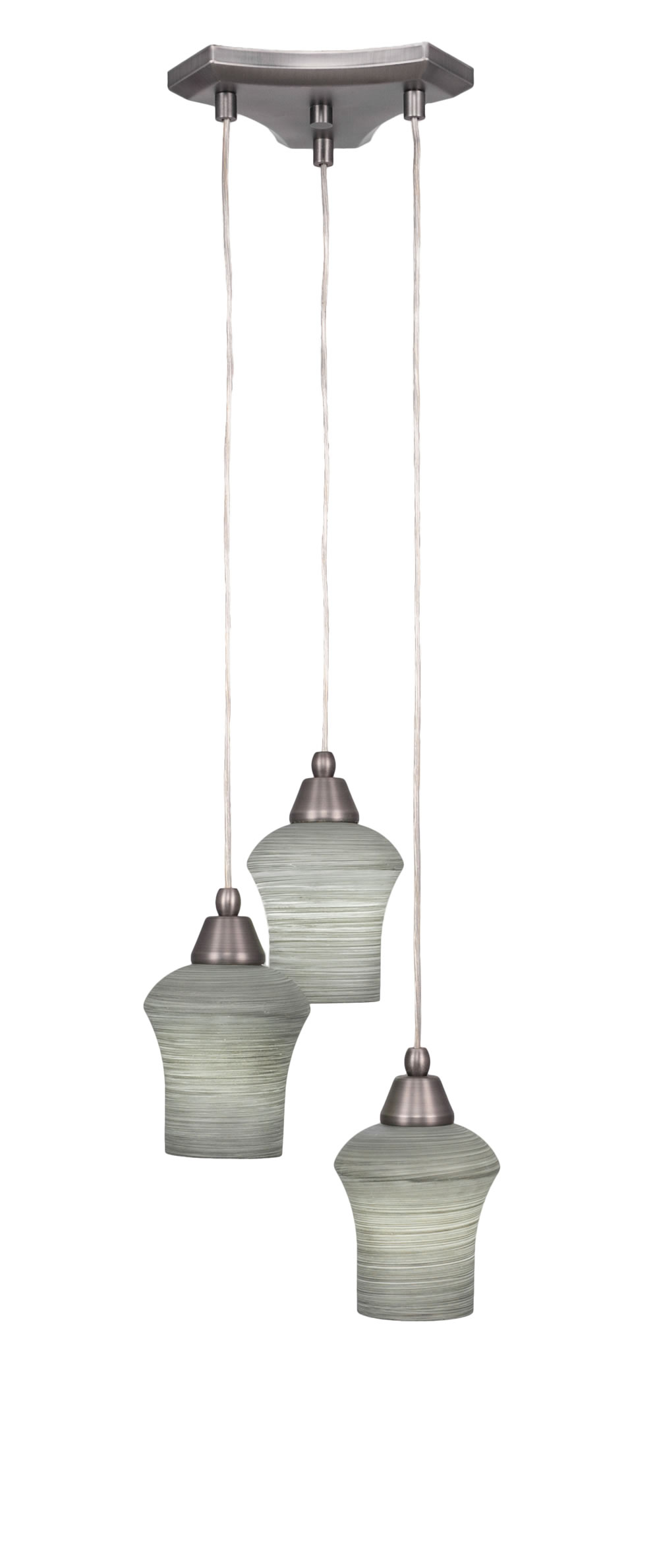 Europa 3 Light Multi Light Mini Pendant Shown In Brushed Nickel Finish With 5.5" Zilo Gray Linen Glass