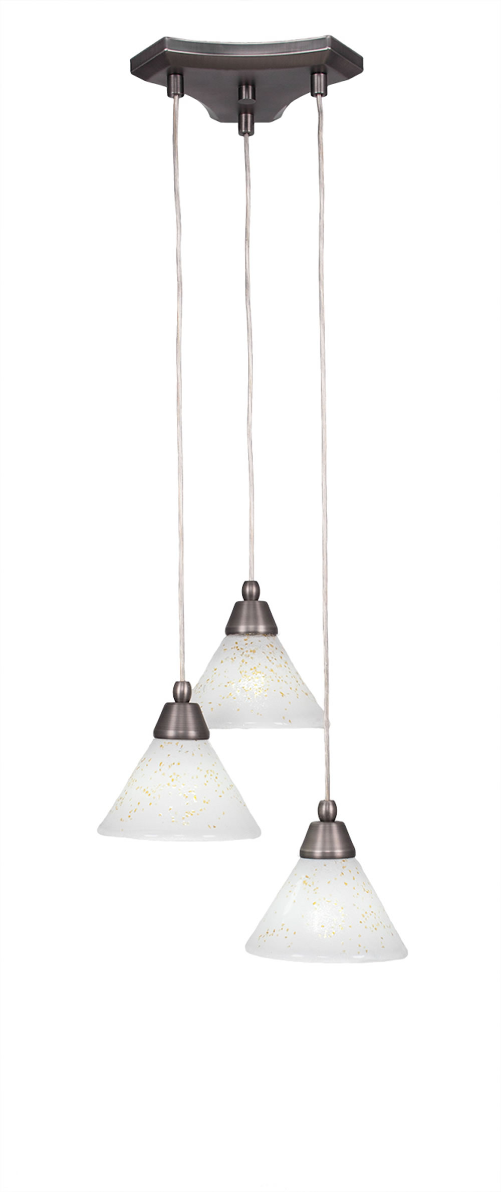 Europa 3 Light Multi Light Mini Pendant Shown In Brushed Nickel Finish With 7" Gold Ice Glass