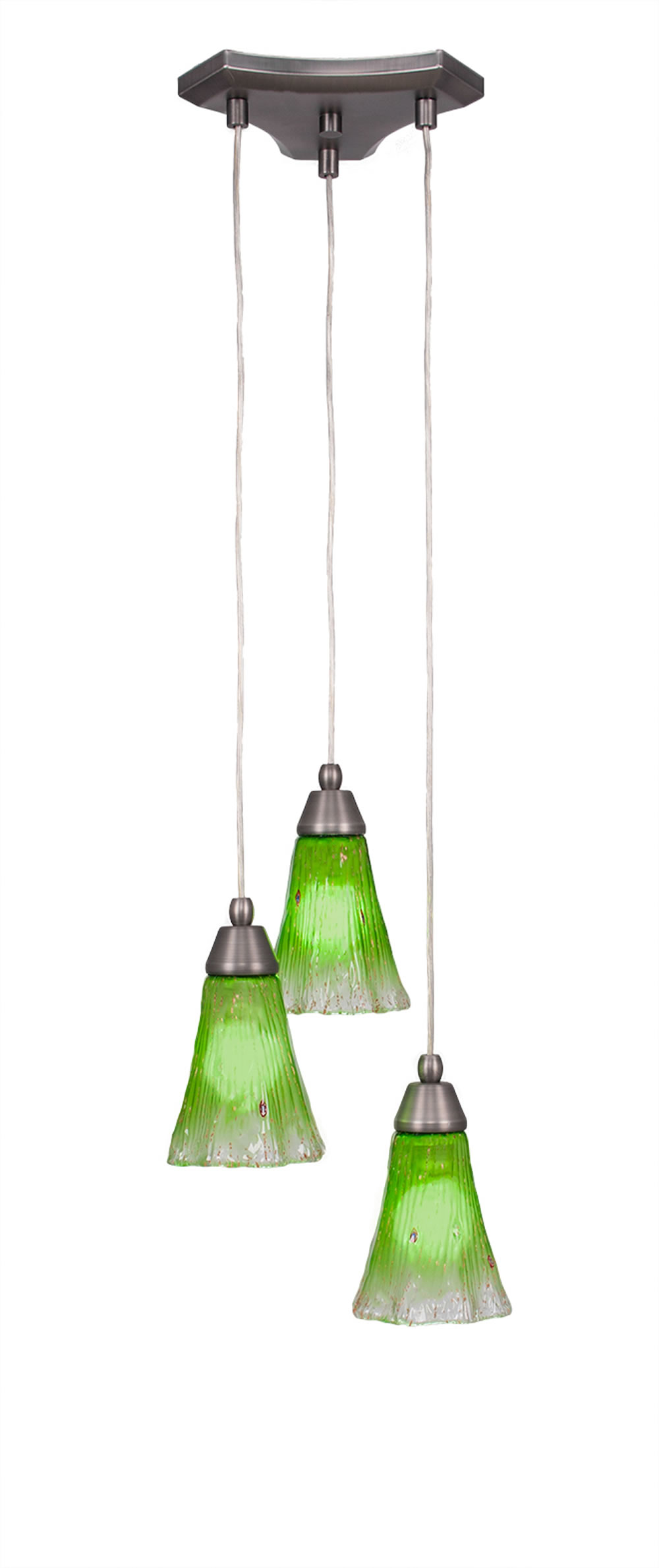 Europa 3 Light Multi Light Mini Pendant Shown In Brushed Nickel Finish With 5.5" Fluted Kiwi Green Crystal Glass
