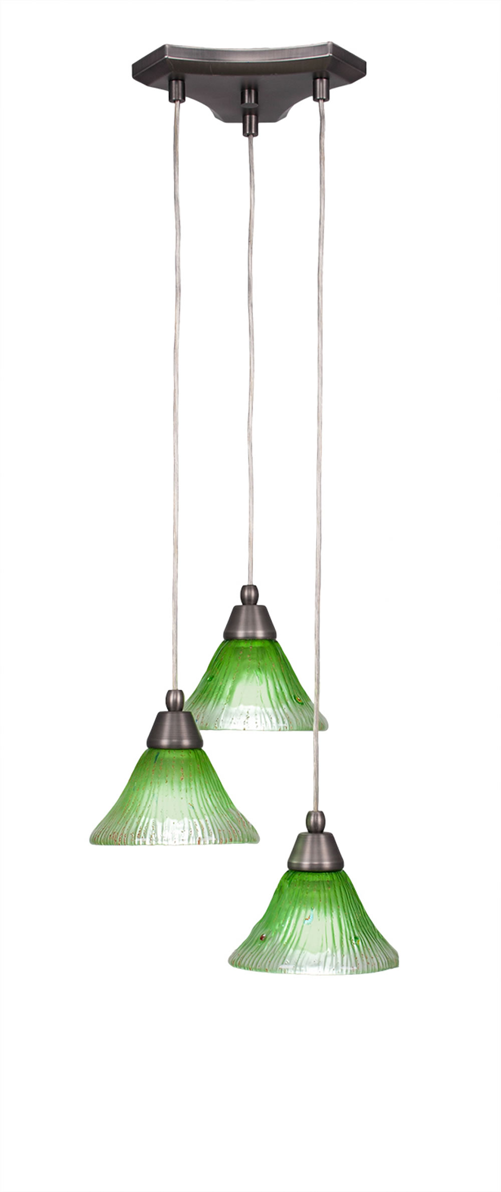 Europa 3 Light Multi Light Mini Pendant Shown In Brushed Nickel Finish With 7" Kiwi Green Crystal Glass