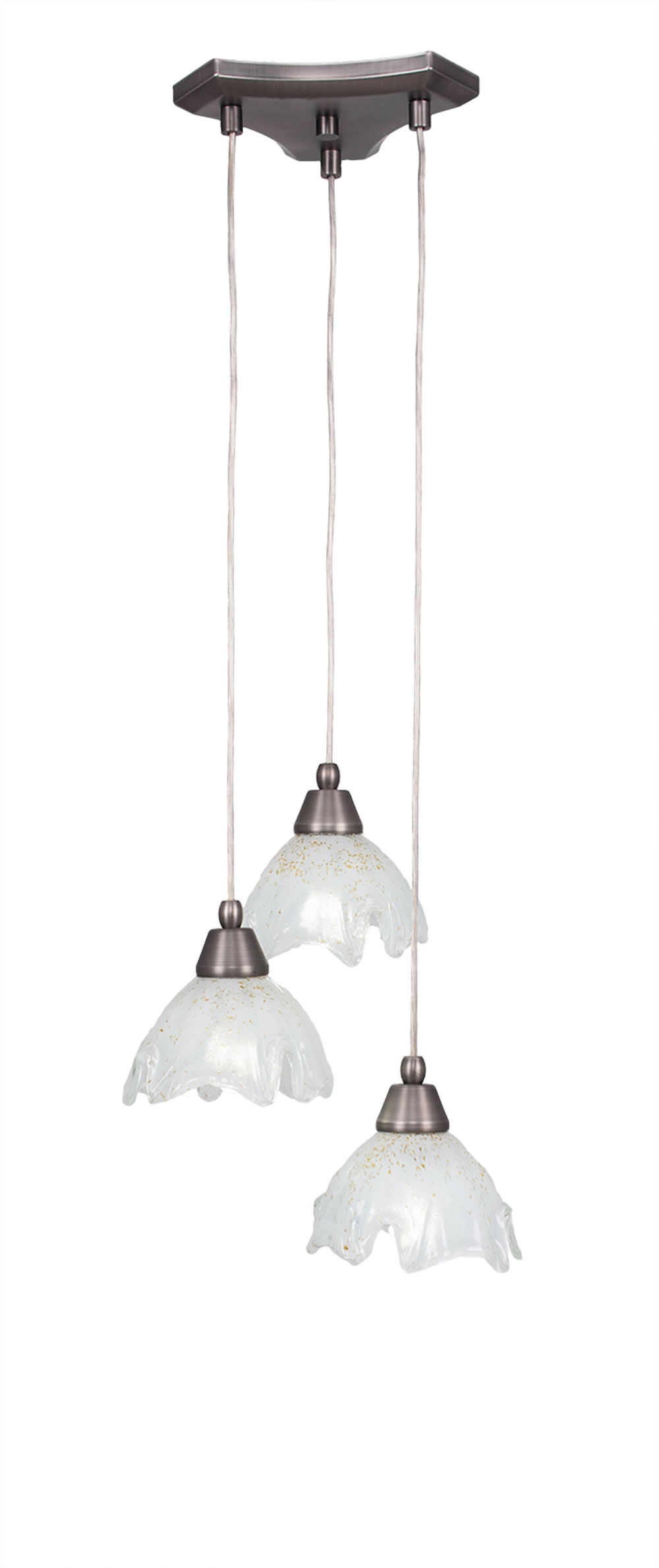 Europa 3 Light Multi Light Mini Pendant Shown In Brushed Nickel Finish With 7" Gold Ice Glass