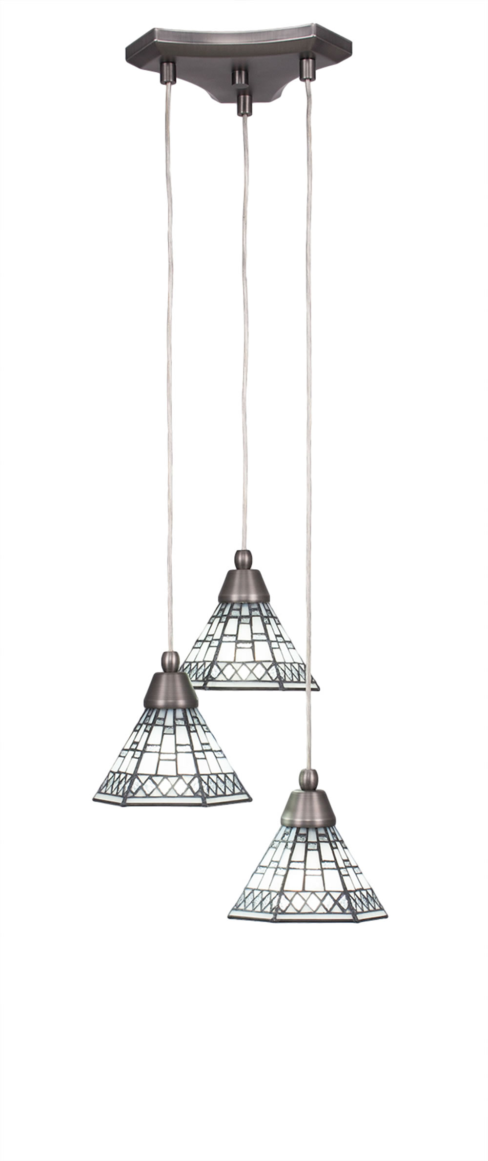 Europa 3 Light Multi Light Mini Pendant Shown In Brushed Nickel Finish With 7" Pewter Tiffany Glass