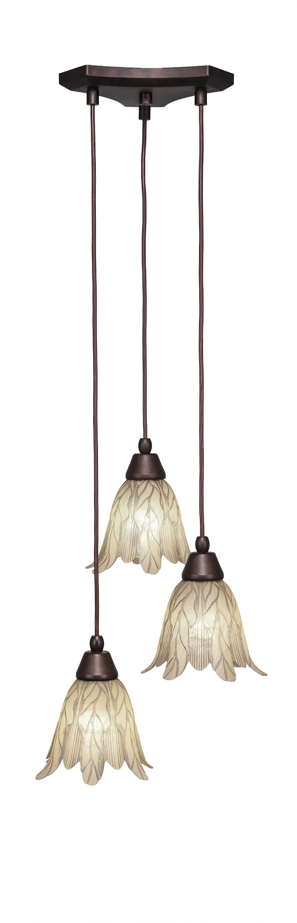 Europa 3 Light Multi Light Mini Pendant Shown In Bronze Finish With 7" Vanilla Leaf Glass