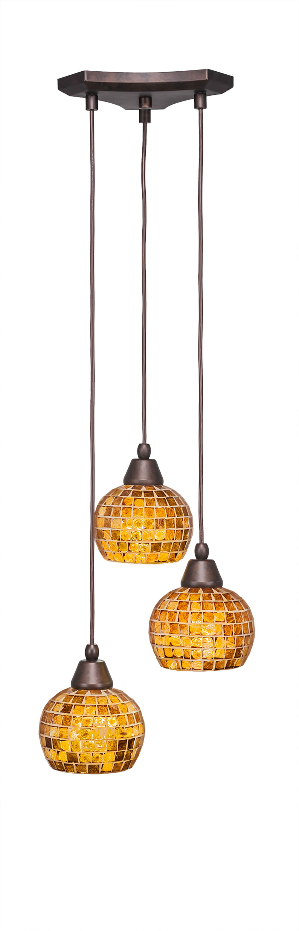Europa 3 Light Multi Light Mini Pendant Shown In Bronze Finish With 6" Copper Mosaic Glass