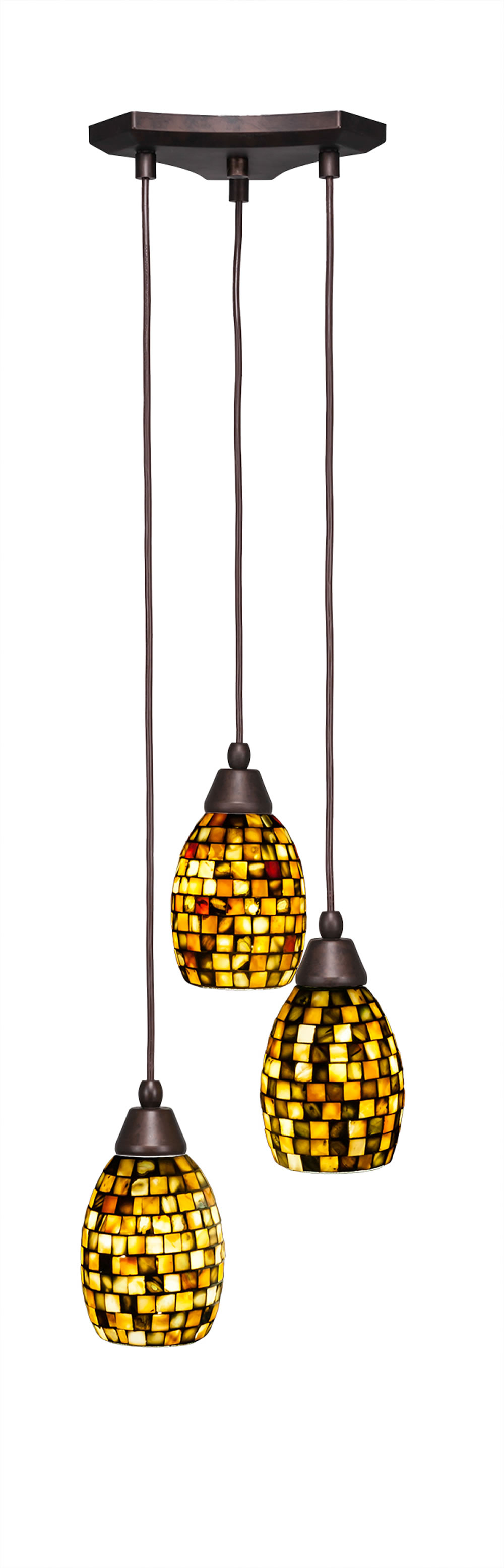 Europa 3 Light Multi Light Mini Pendant Shown In Bronze Finish With 5" Sea Haze Seashell Glass