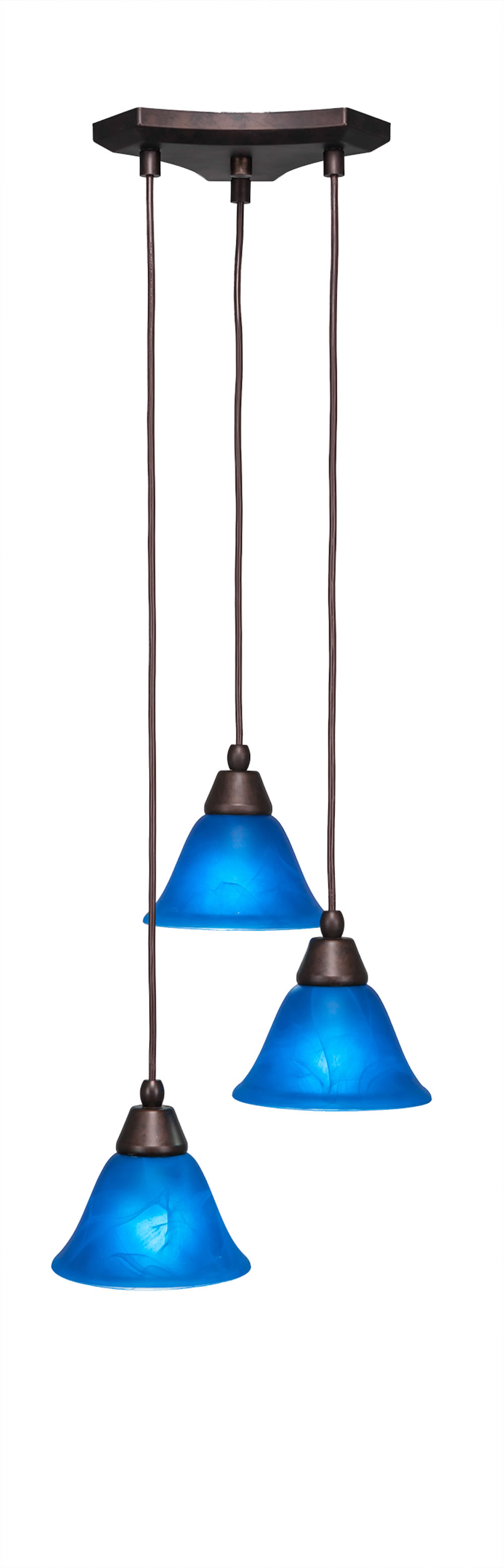 Europa 3 Light Multi Light Mini Pendant Shown In Bronze Finish With 7" Blue Italian Glass
