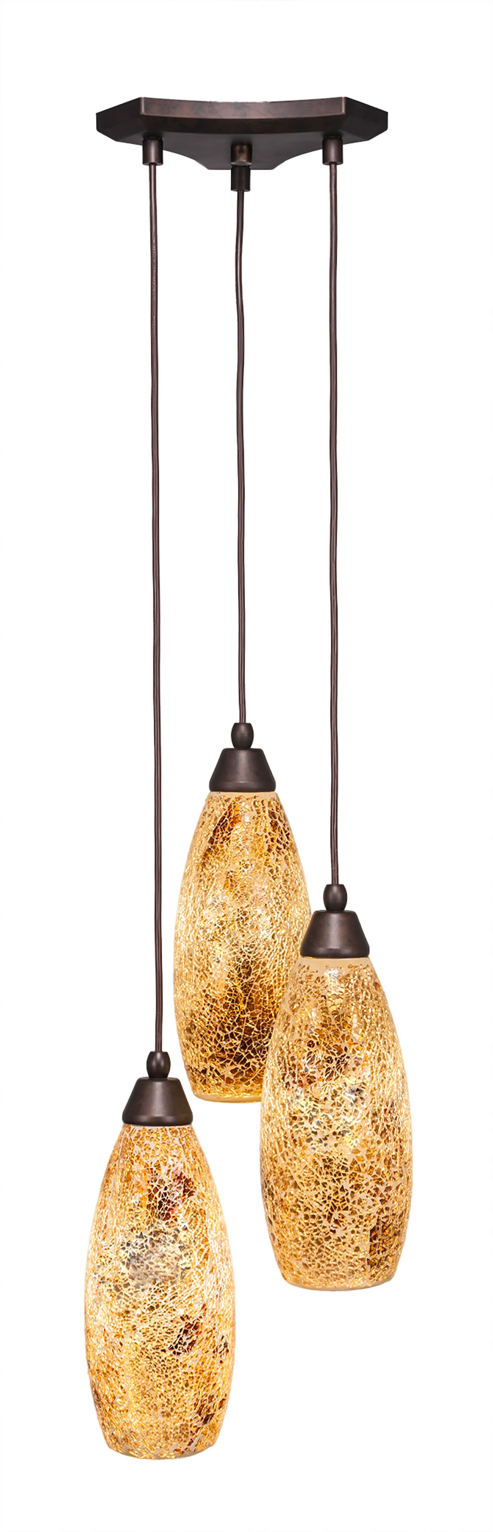 Europa 3 Light Multi Light Mini Pendant Shown In Bronze Finish With 5.5" Gold Fusion Glass