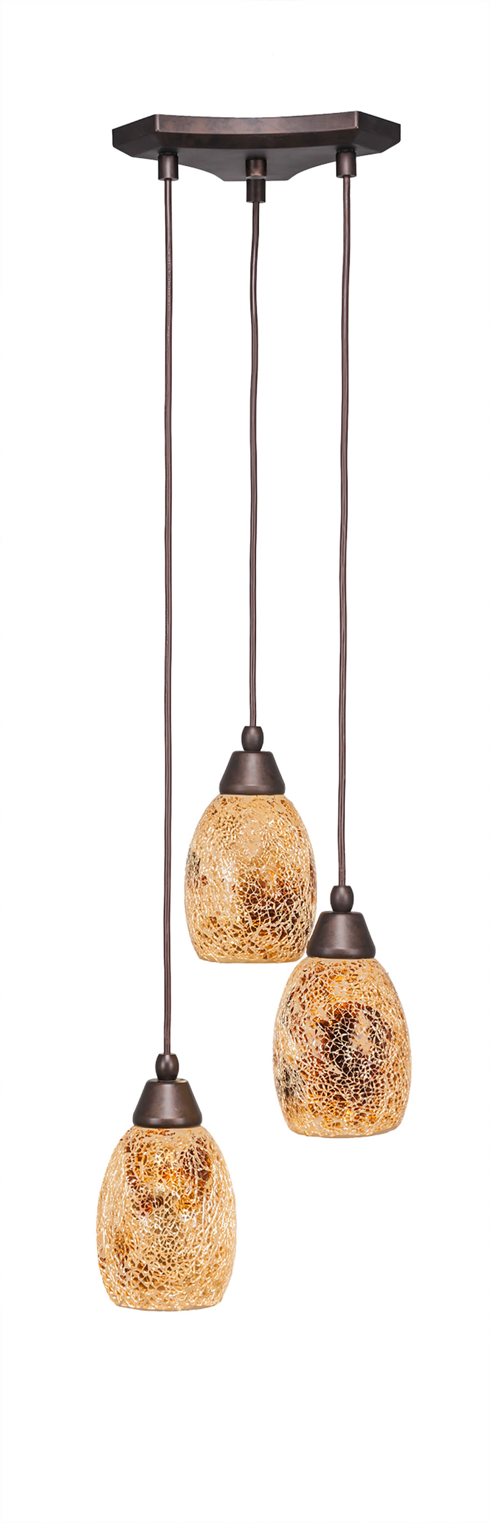 Europa 3 Light Multi Light Mini Pendant Shown In Bronze Finish With 5" Gold Fusion Glass