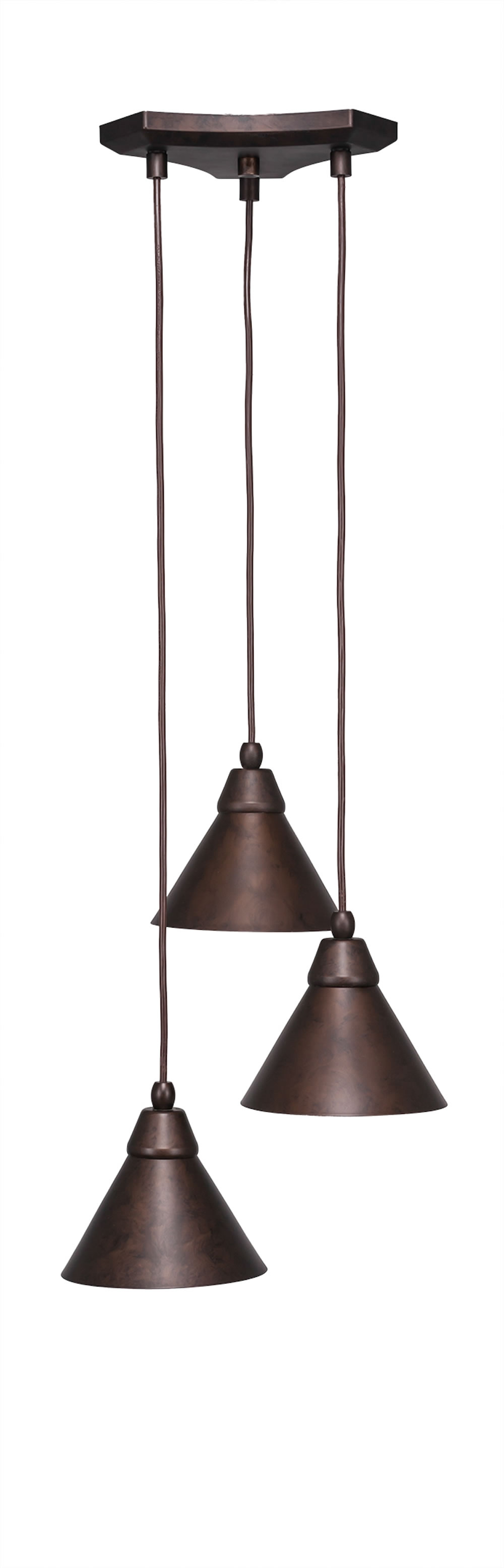 Europa 3 Light Multi Light Mini Pendant Shown In Bronze Finish With 7" Bronze Cone Metal Shade