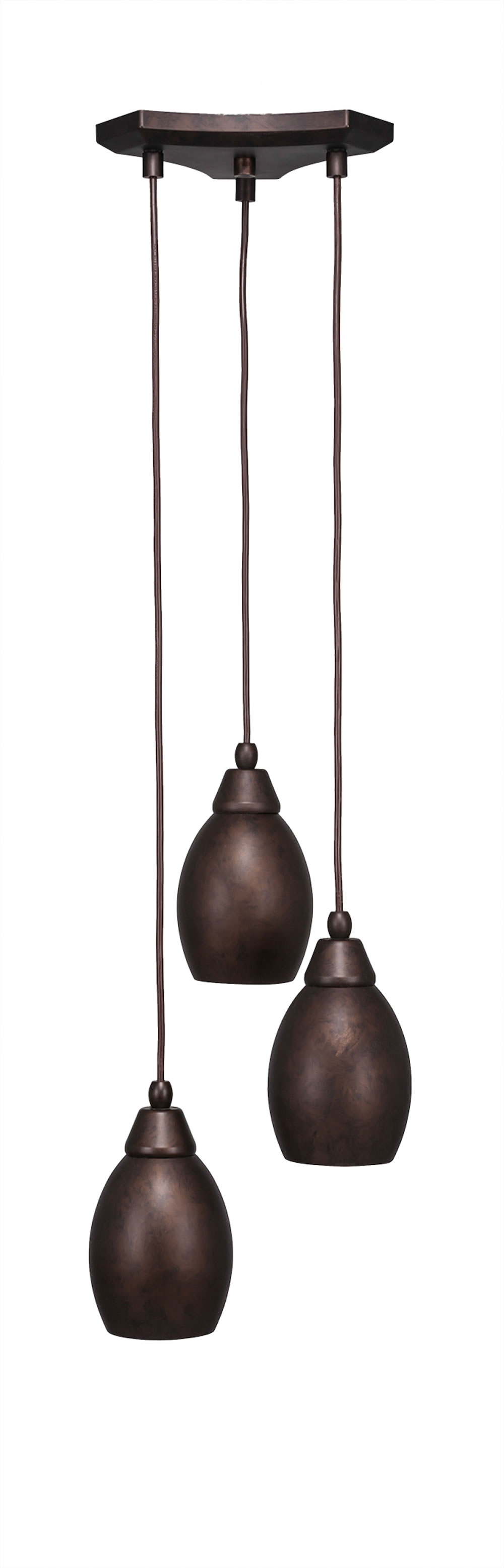 Europa 3 Light Multi Light Mini Pendant Shown In Bronze Finish With 5" Bronze Oval Metal Shade