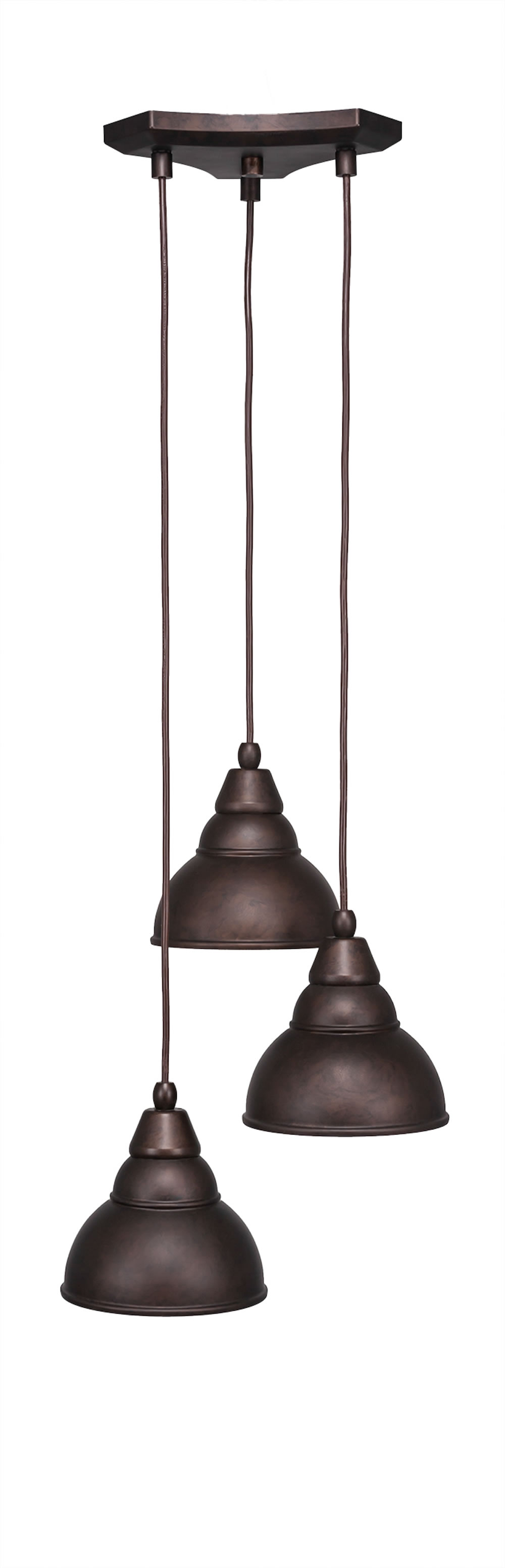 Europa 3 Light Multi Light Mini Pendant Shown In Bronze Finish With 7" Bronze Double Bubble Metal Shade
