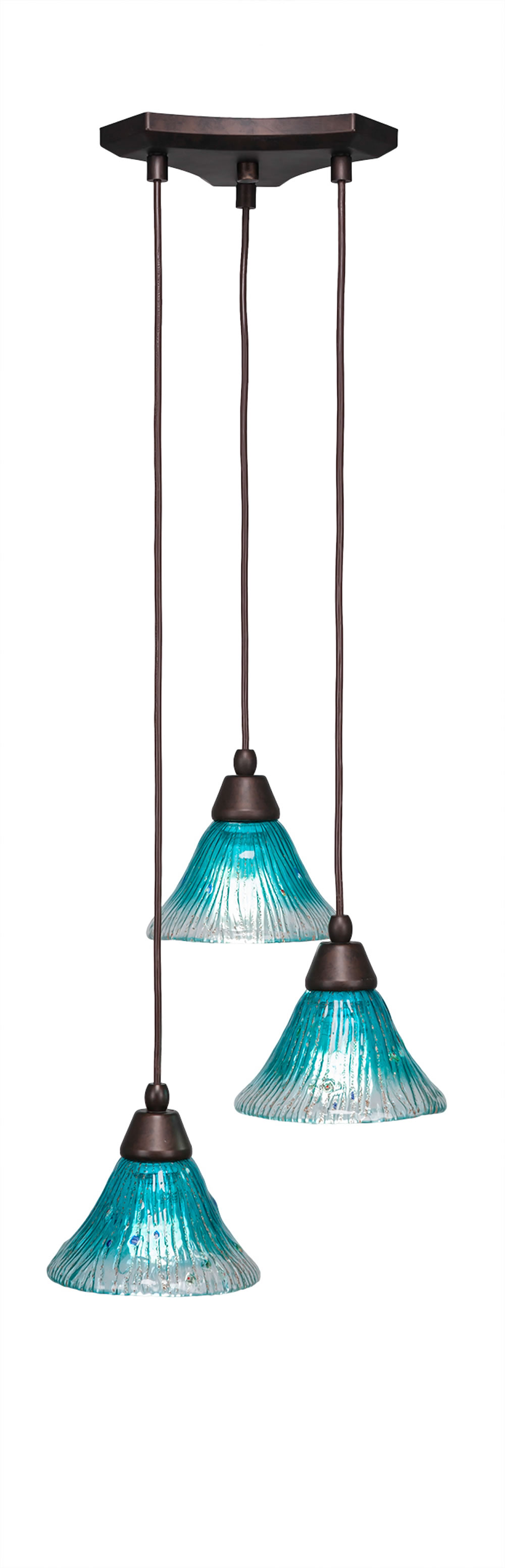 Europa 3 Light Multi Light Mini Pendant Shown In Bronze Finish With 7" Teal Crystal Glass