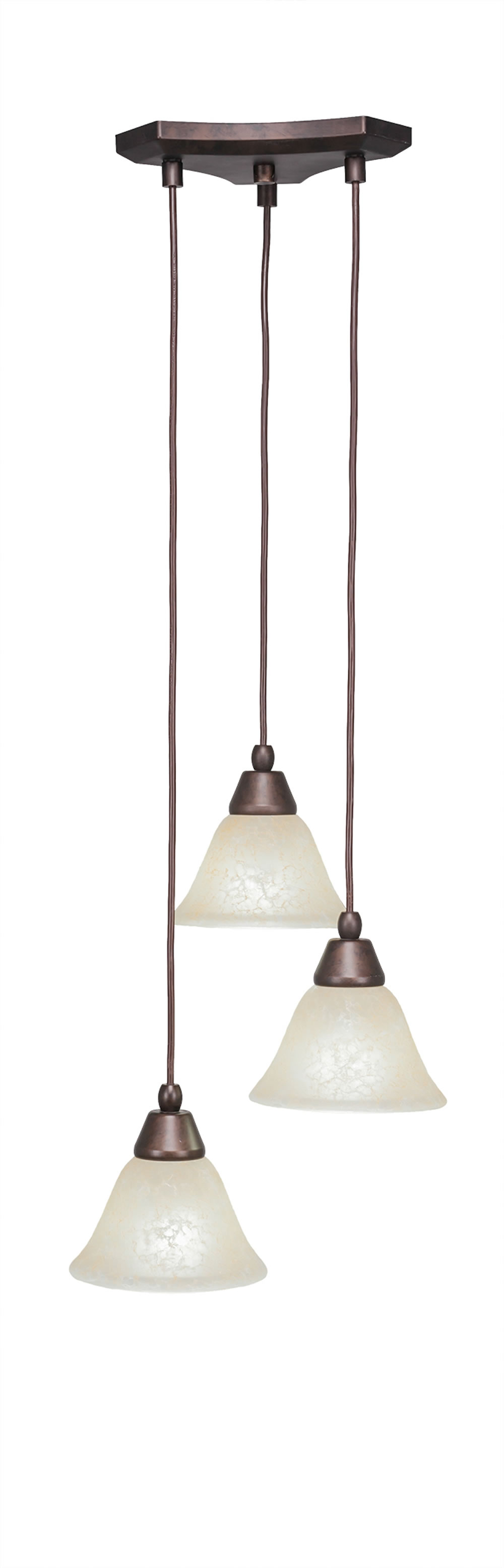 Europa 3 Light Multi Light Mini Pendant Shown In Bronze Finish With 7" Amber Marble Glass