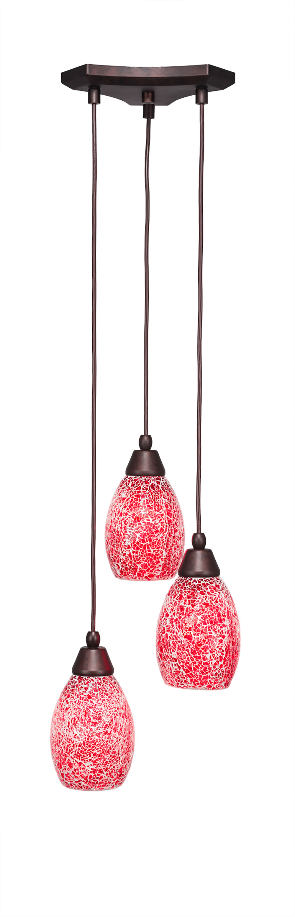 Europa 3 Light Multi Light Mini Pendant Shown In Bronze Finish With 5" Red Fusion Glass