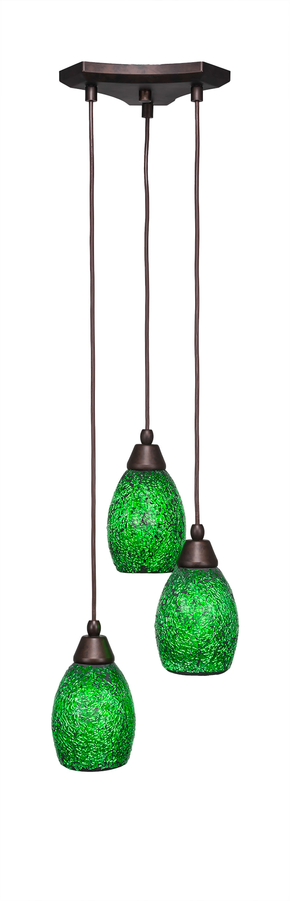 Europa 3 Light Multi Light Mini Pendant Shown In Bronze Finish With 5" Green Fusion Glass