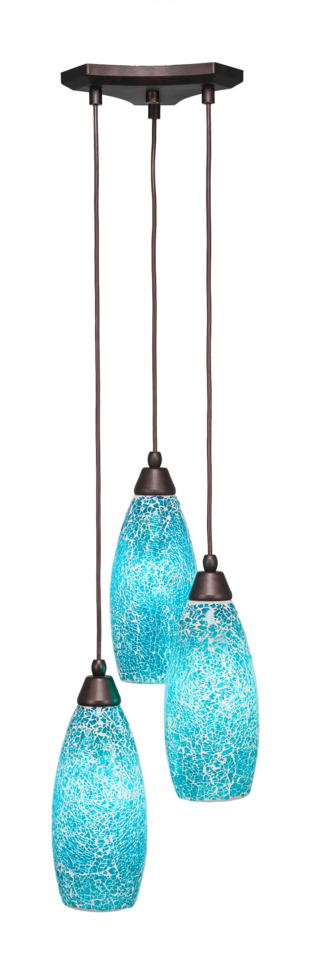Europa 3 Light Multi Light Mini Pendant Shown In Bronze Finish With 5.5" Turquoise Fusion Glass