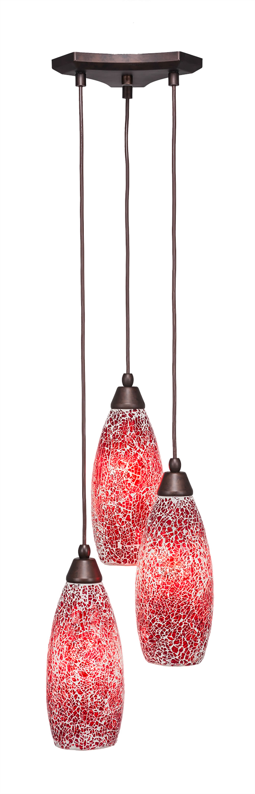 Europa 3 Light Multi Light Mini Pendant Shown In Bronze Finish With 5.5" Red Fusion Glass