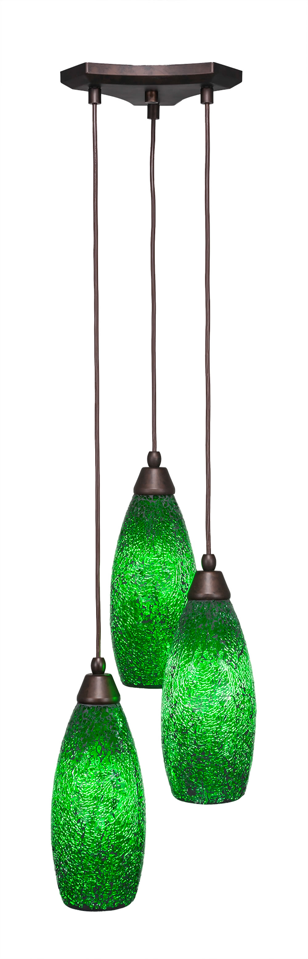 Europa 3 Light Multi Light Mini Pendant Shown In Bronze Finish With 5.5" Green Fusion Glass