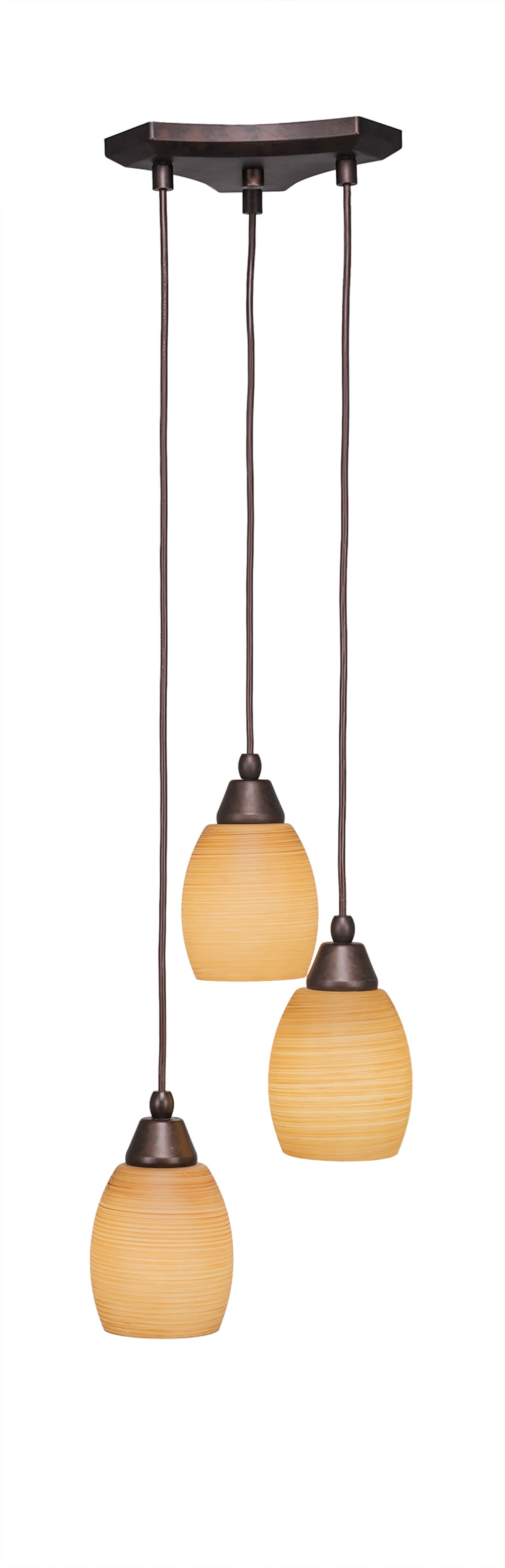 Europa 3 Light Multi Light Mini Pendant Shown In Bronze Finish With 5" Cayenne Linen Glass