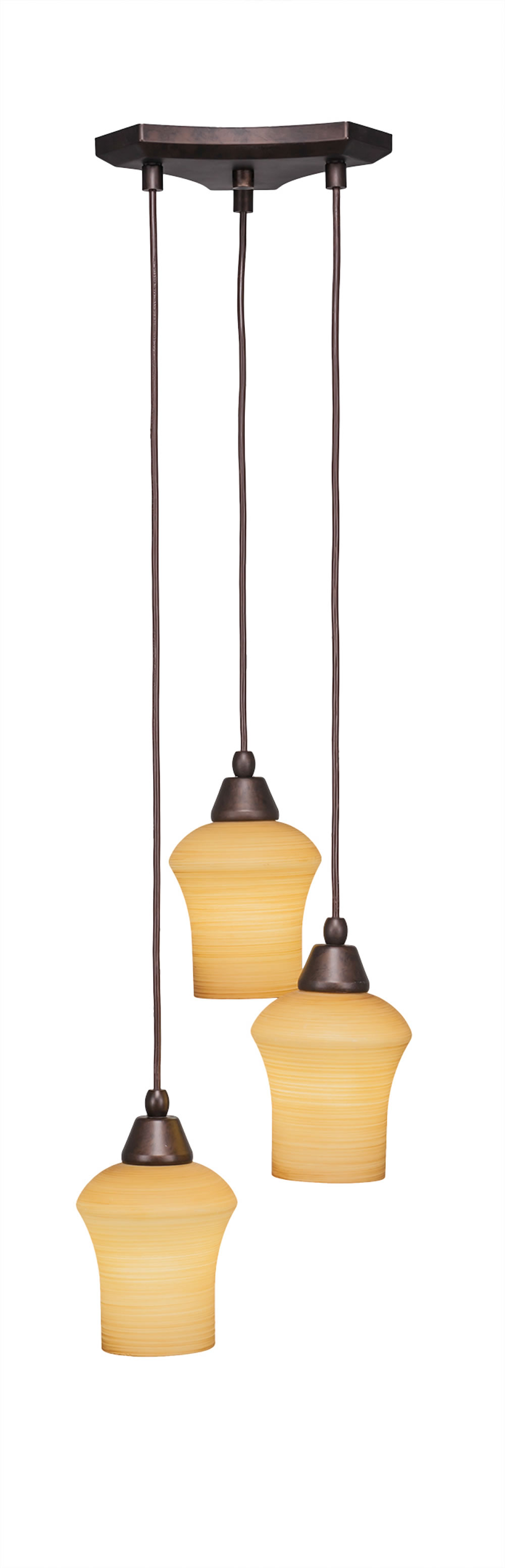Europa 3 Light Multi Light Mini Pendant Shown In Bronze Finish With 5.5" Zilo Cayenne Linen Glass