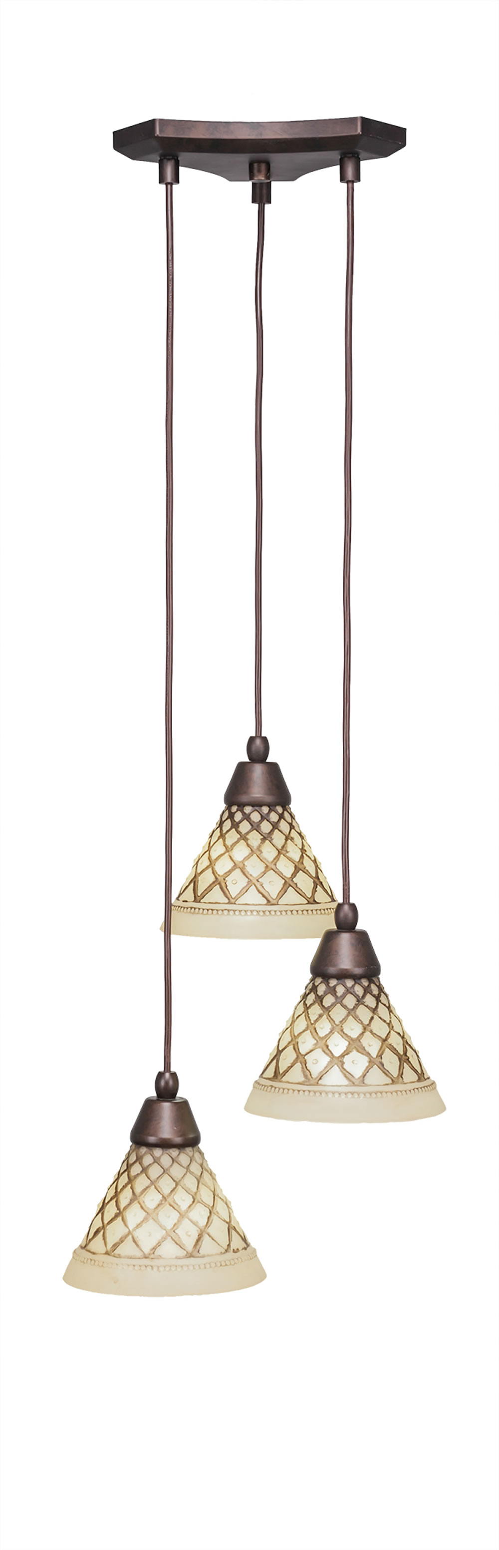 Europa 3 Light Multi Light Mini Pendant Shown In Bronze Finish With 7" Chocolate Icing Glass