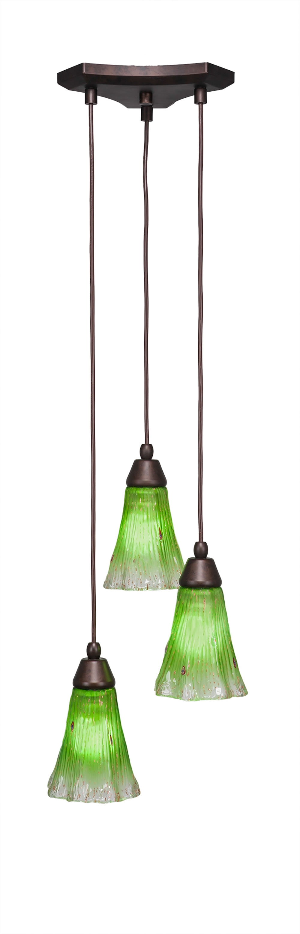 Europa 3 Light Multi Light Mini Pendant Shown In Bronze Finish With 5.5" Fluted Kiwi Green Crystal Glass