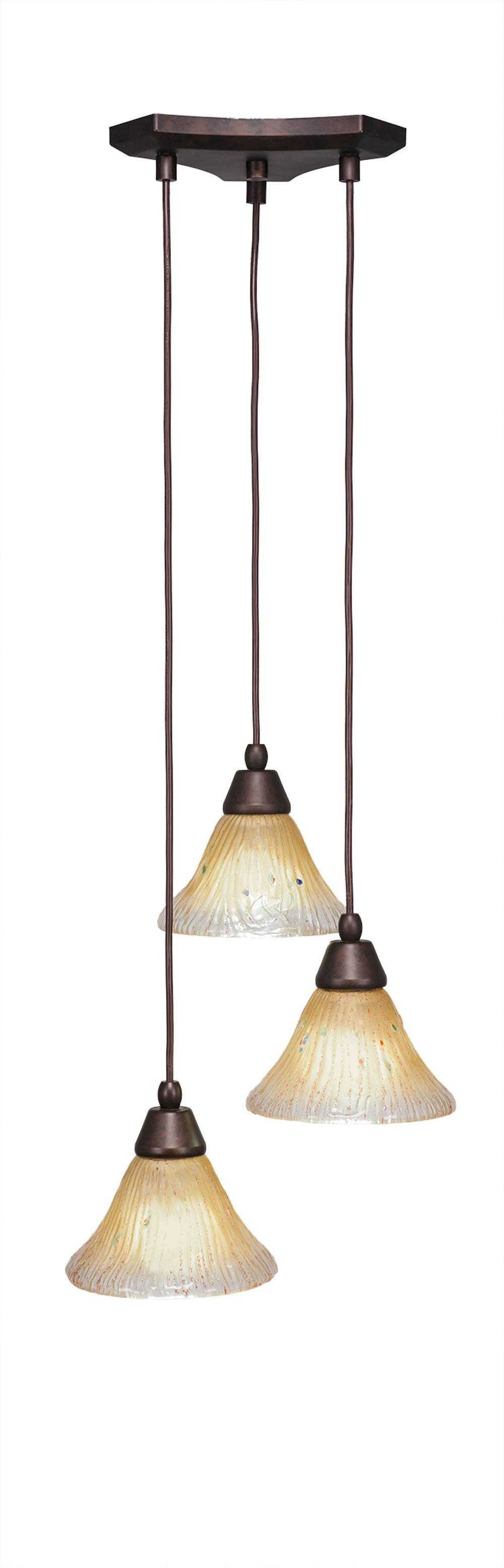 Europa 3 Light Multi Light Mini Pendant Shown In Bronze Finish With 7" Amber Crystal Glass