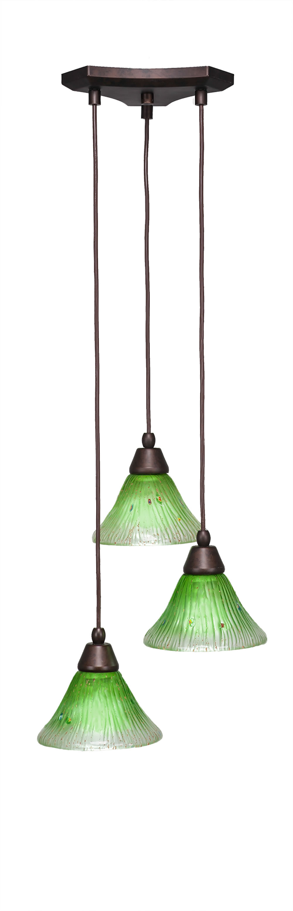 Europa 3 Light Multi Light Mini Pendant Shown In Bronze Finish With 7" Kiwi Green Crystal Glass