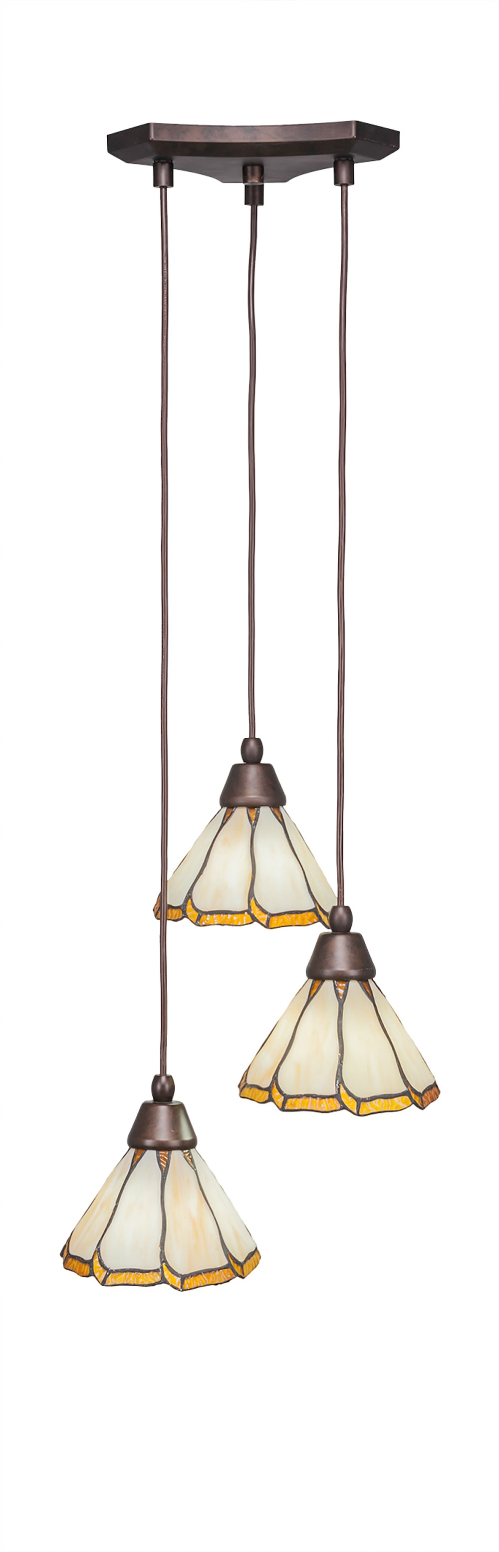 Europa 3 Light Multi Light Mini Pendant Shown In Bronze Finish With 7" Honey & Brown Flair Tiffany Glass