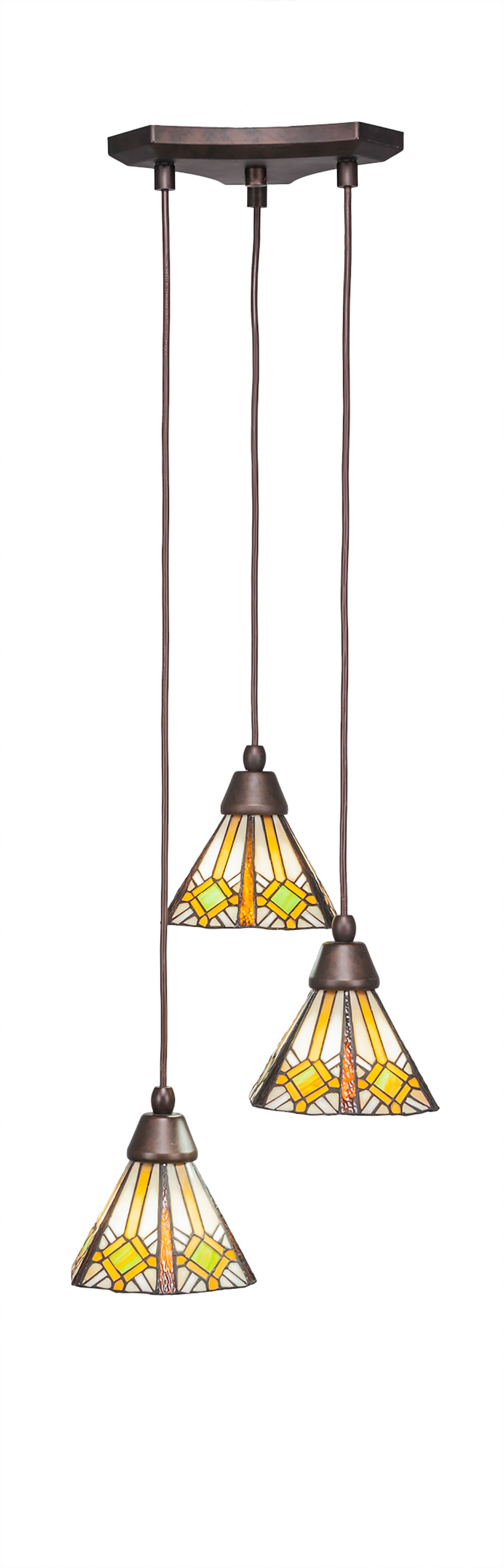 Europa 3 Light Multi Light Mini Pendant Shown In Bronze Finish With 7" Hampton Tiffany Glass