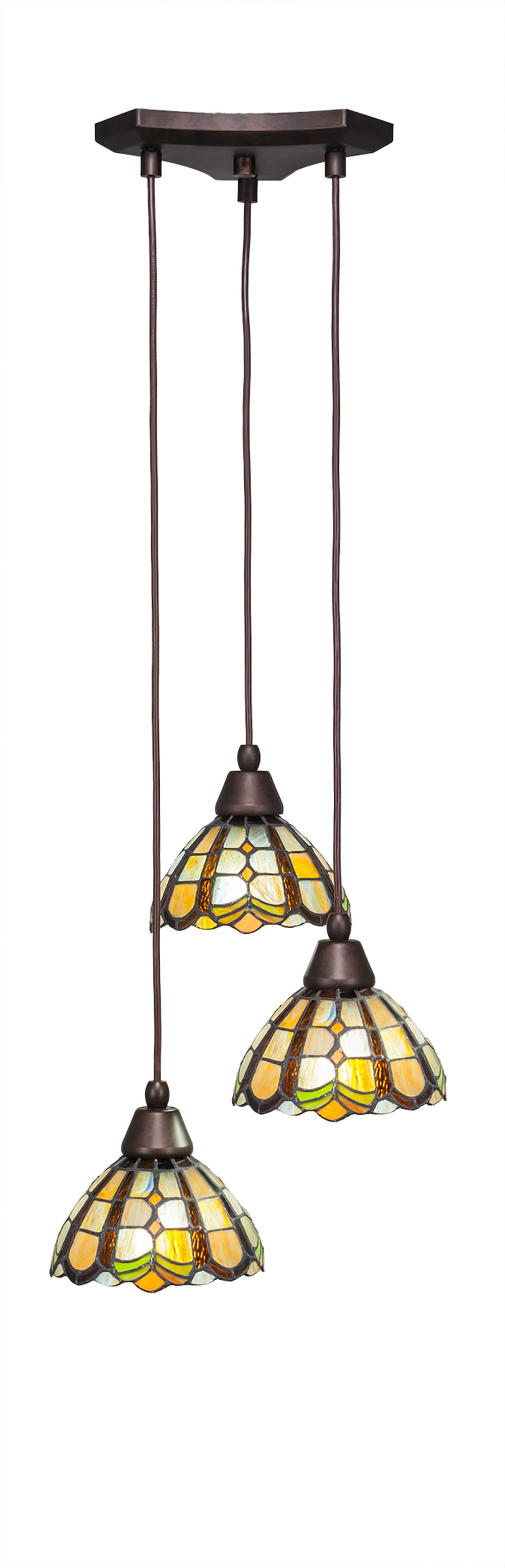 Europa 3 Light Multi Light Mini Pendant Shown In Bronze Finish With 7" Paradise Tiffany Glass