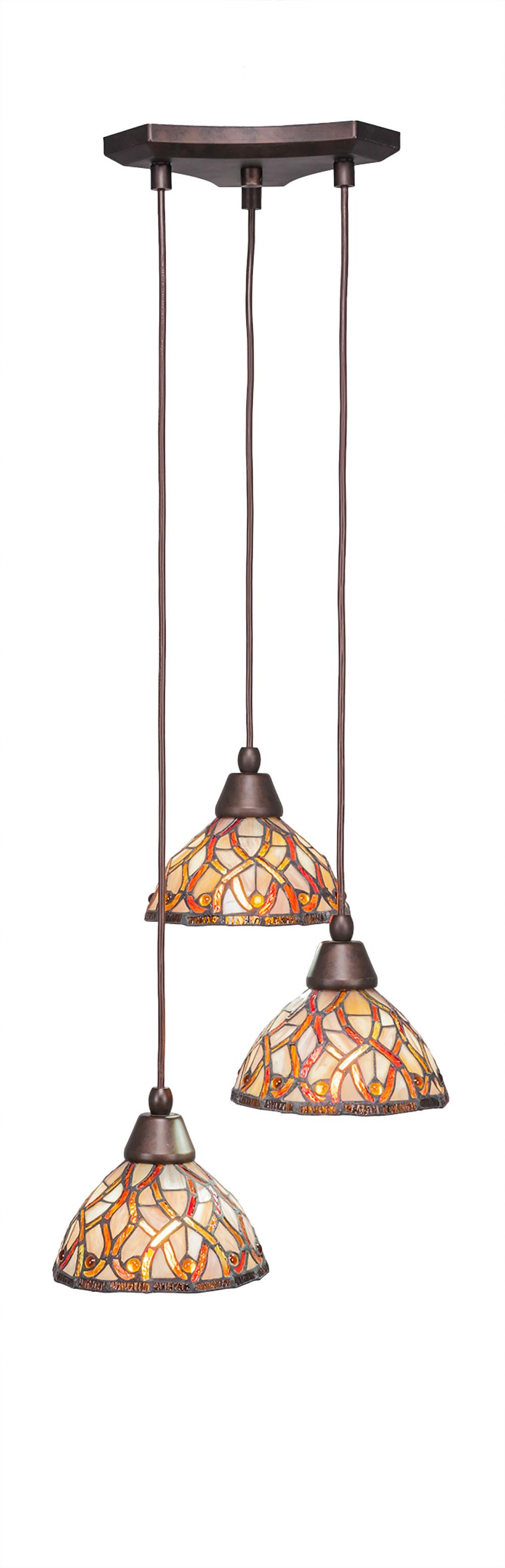 Europa 3 Light Multi Light Mini Pendant Shown In Bronze Finish With 7" Persian Nites Tiffany Glass