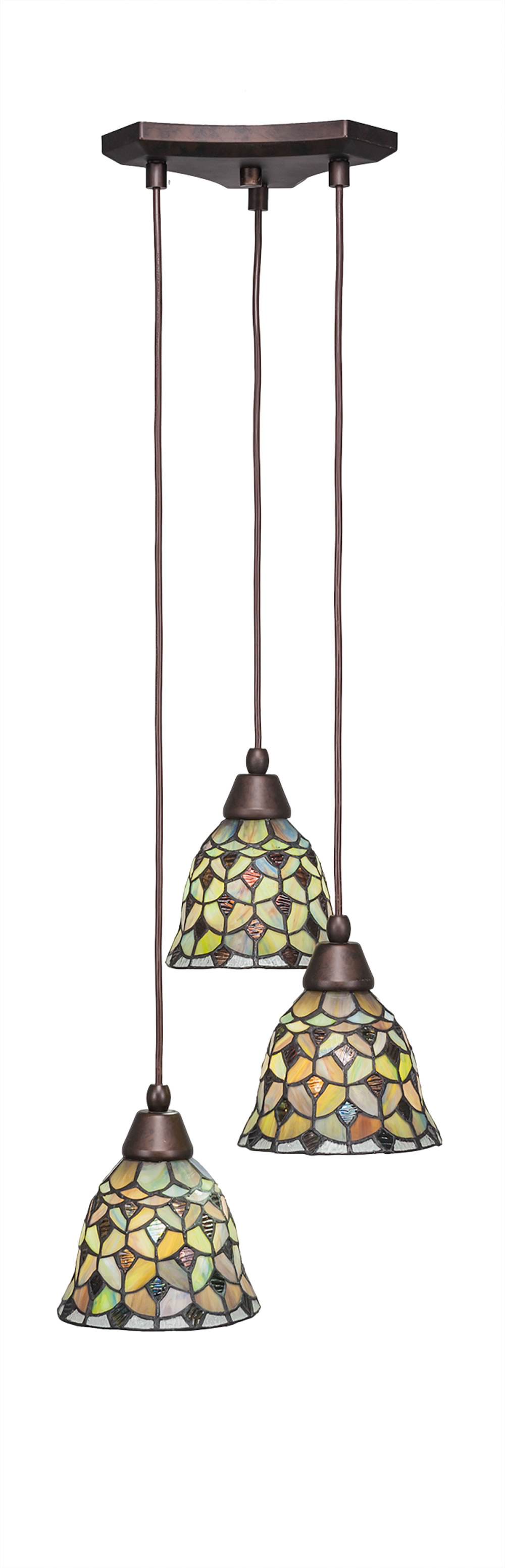 Europa 3 Light Multi Light Mini Pendant Shown In Bronze Finish With 7" Crescent Tiffany Glass