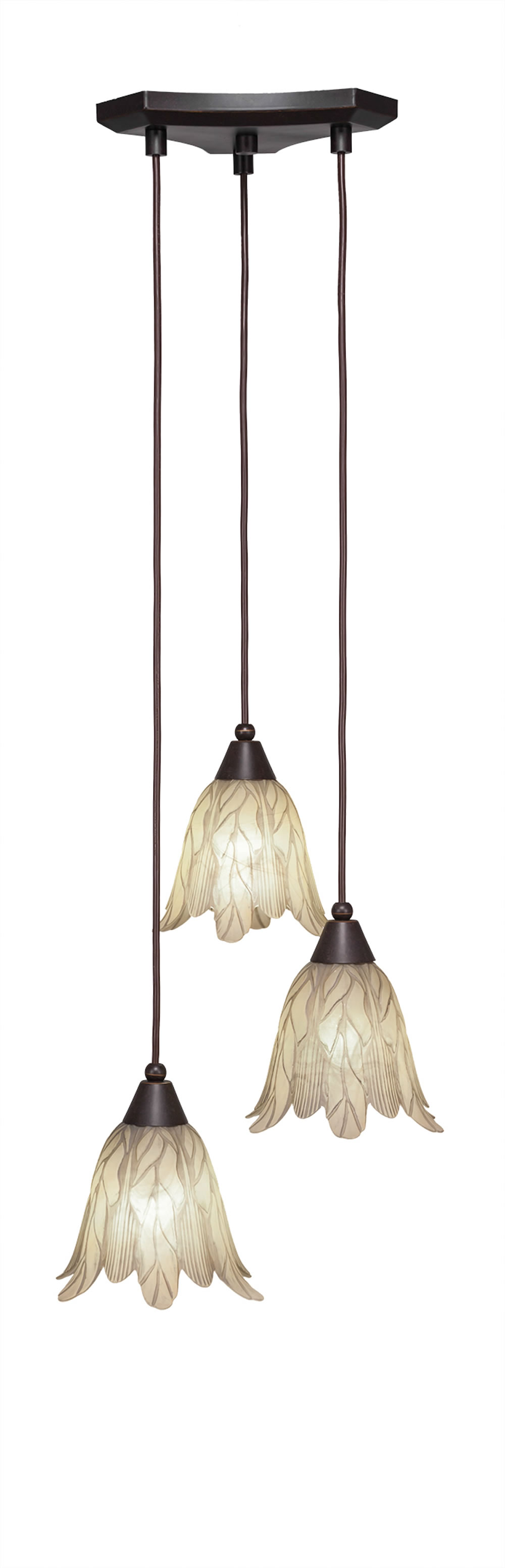 Europa 3 Light Multi Light Mini Pendant Shown In Dark Granite Finish With 7" Vanilla Leaf Glass
